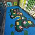 Ground Car Track Graphic for matchbox style cars on blue rubber surfacing