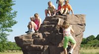 Large Rock structure with children climbing up the sides